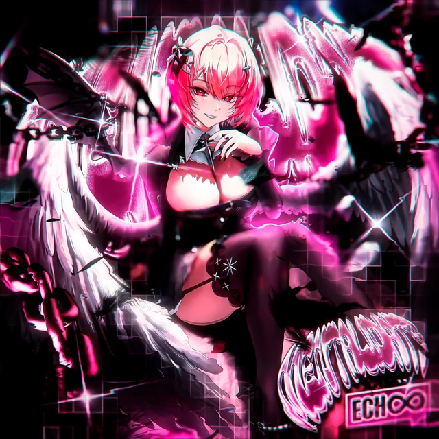 Pink anime artwork with reflective lettering