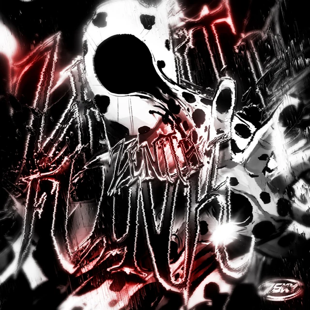 Black and white ghost artwork with red accents